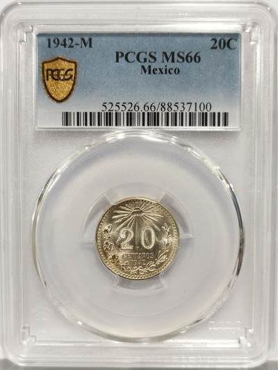 博洋堂世界钱币拍卖第139期（全场包邮） - PCGS MS66 墨西哥1942年鹰洋20分银币，极品高分