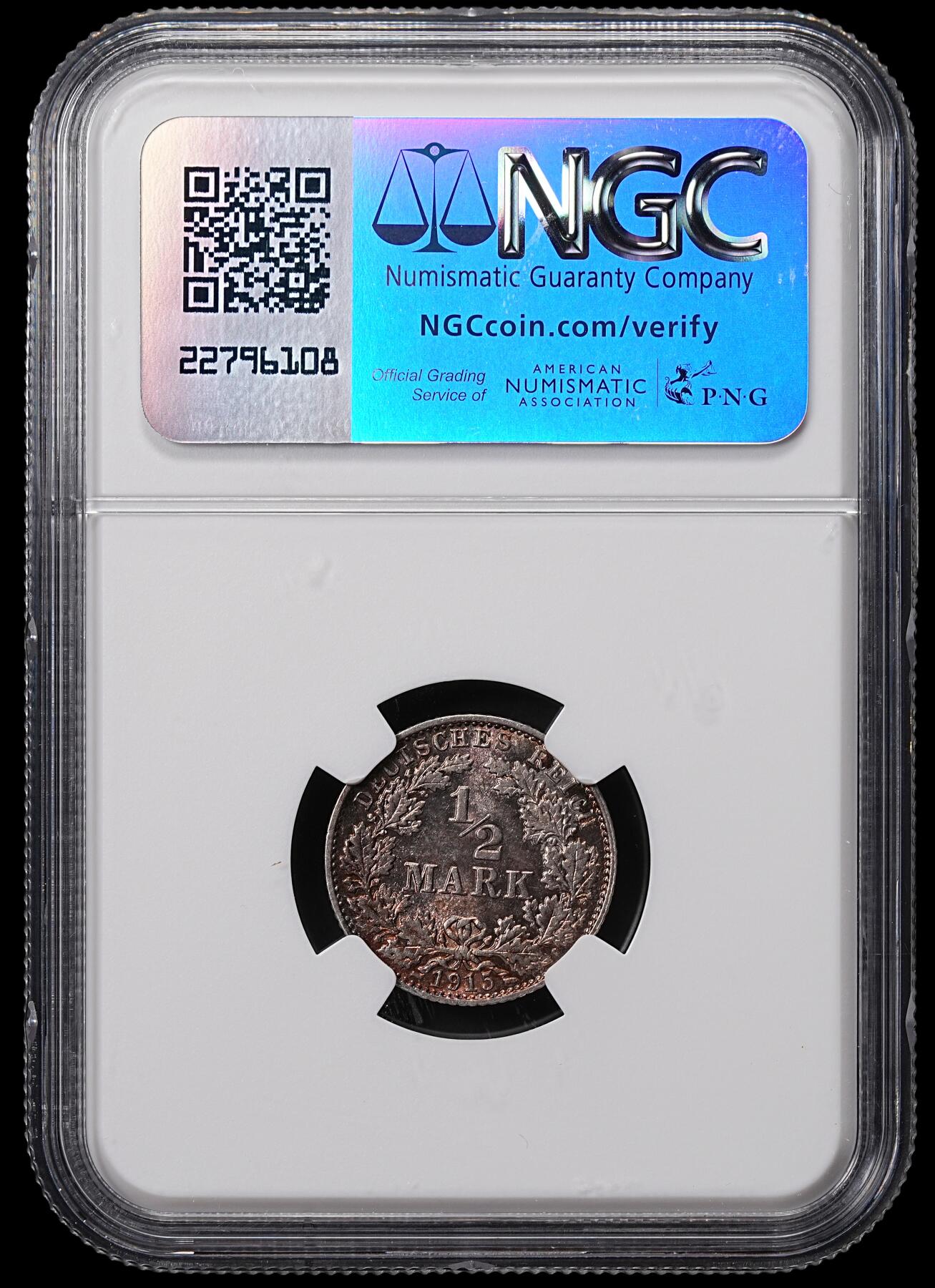 修遠堂世界钱币第八十四期 NGC MS64 1915年德国1/2马克银币 E厂铭