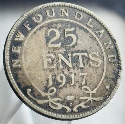 文馨钱币收藏第 271 场， 长期接收代拍品 - 少见包浆品 1917 年英属纽芬兰乔治五世 25 分银币