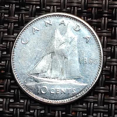 布加迪🐬～世界钱币(上海)🌾第 242 期 /  各国套币和散币 - 加拿大🇨🇦 1965年 10分银币