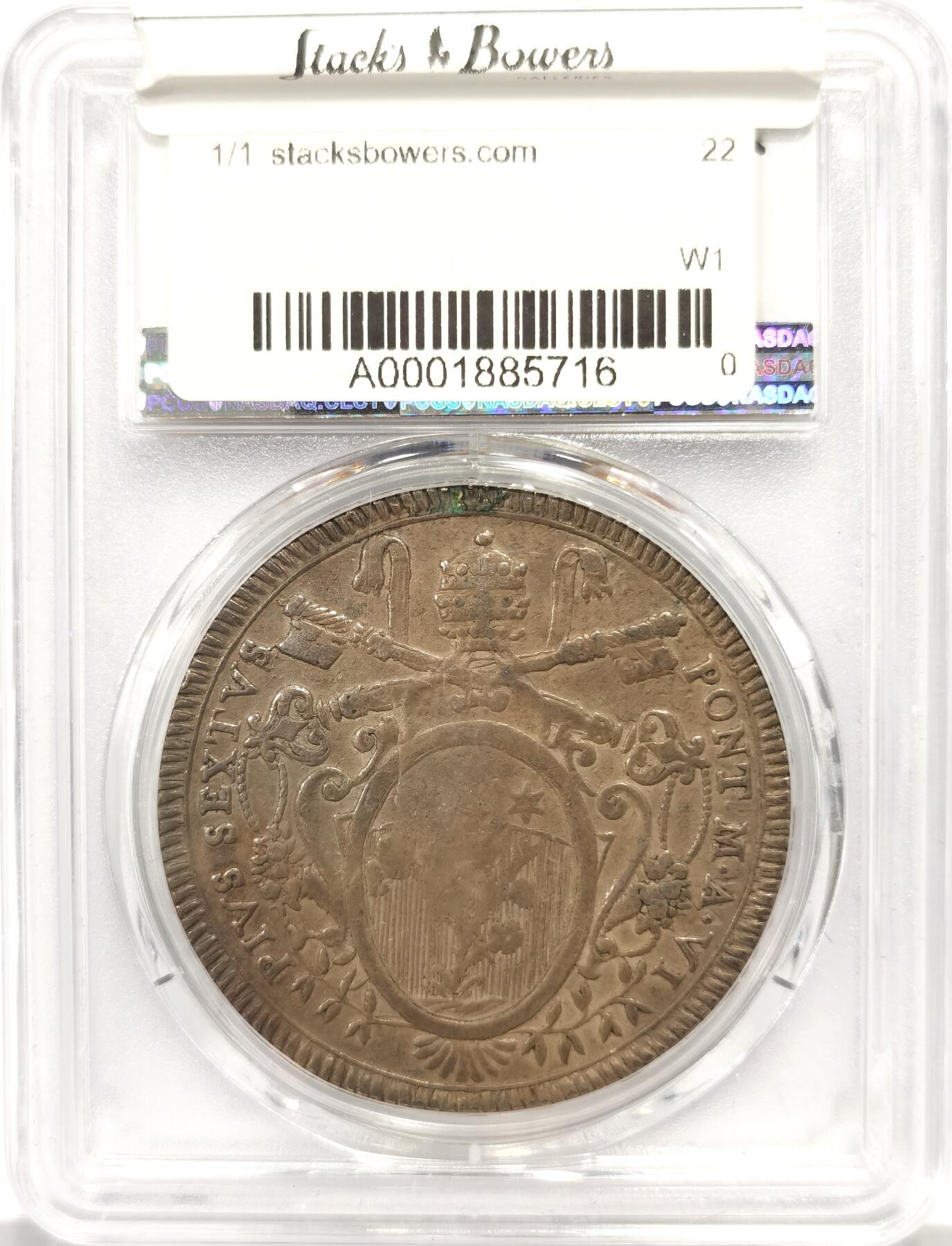 博洋堂世界钱币拍卖第139期（全场包邮） PCGS F Details 教皇国1780年庇护六世1SCUDO大银