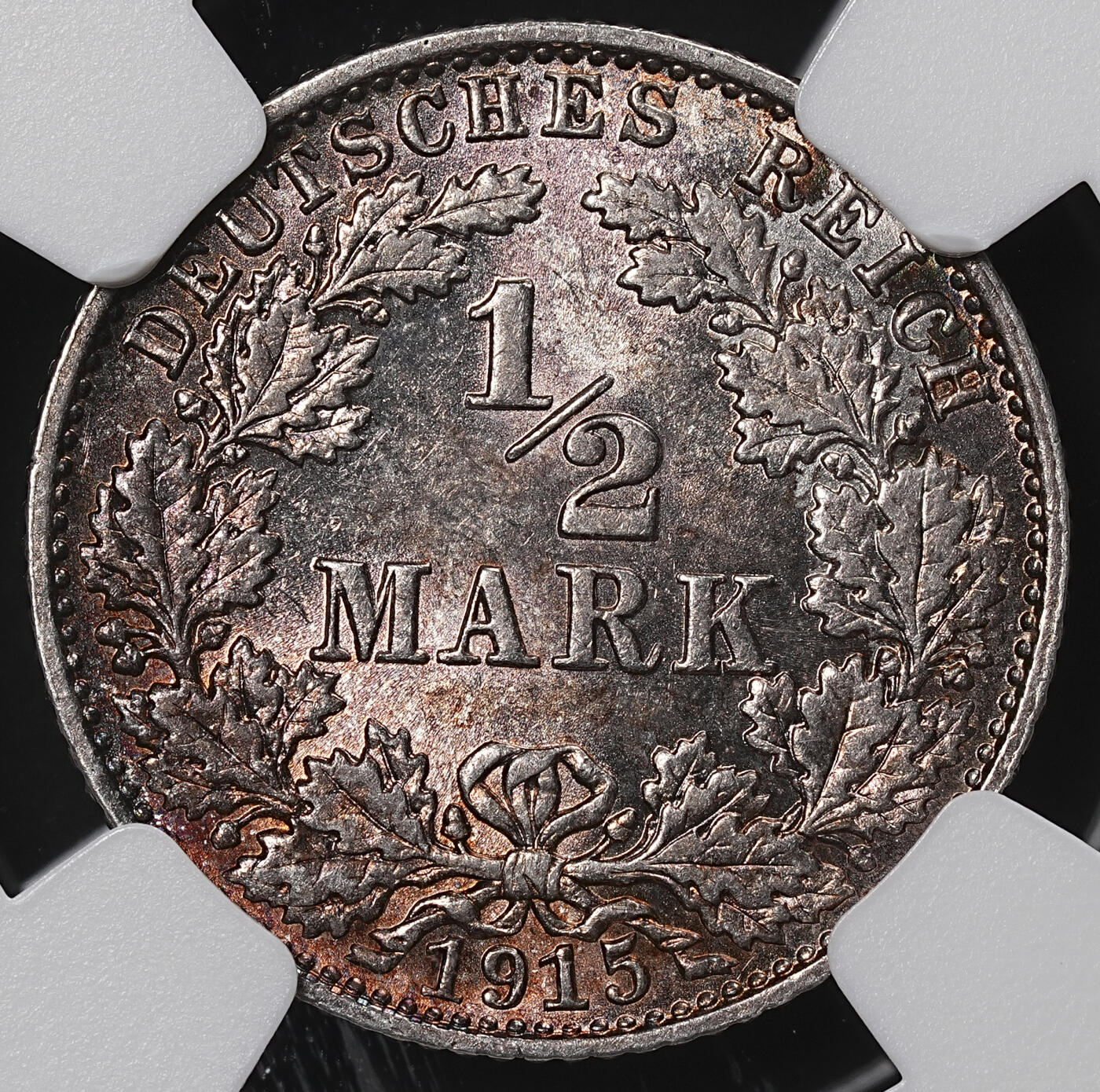修遠堂世界钱币第八十四期 NGC MS64 1915年德国1/2马克银币 E厂铭