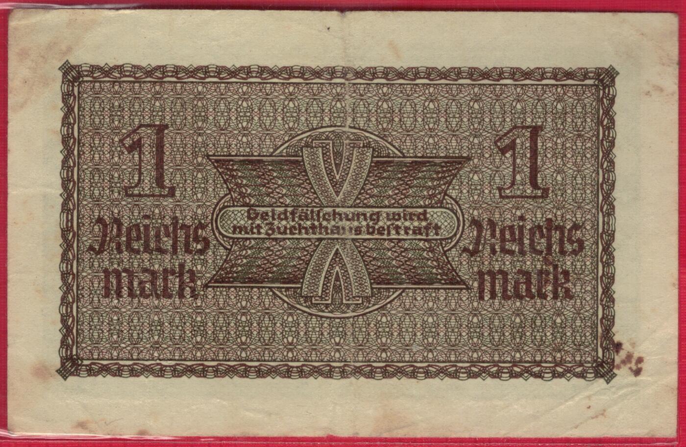德国1940年至1945年1帝国马克 P-136a 有压印印章 无47尾8 实物图 八五品
