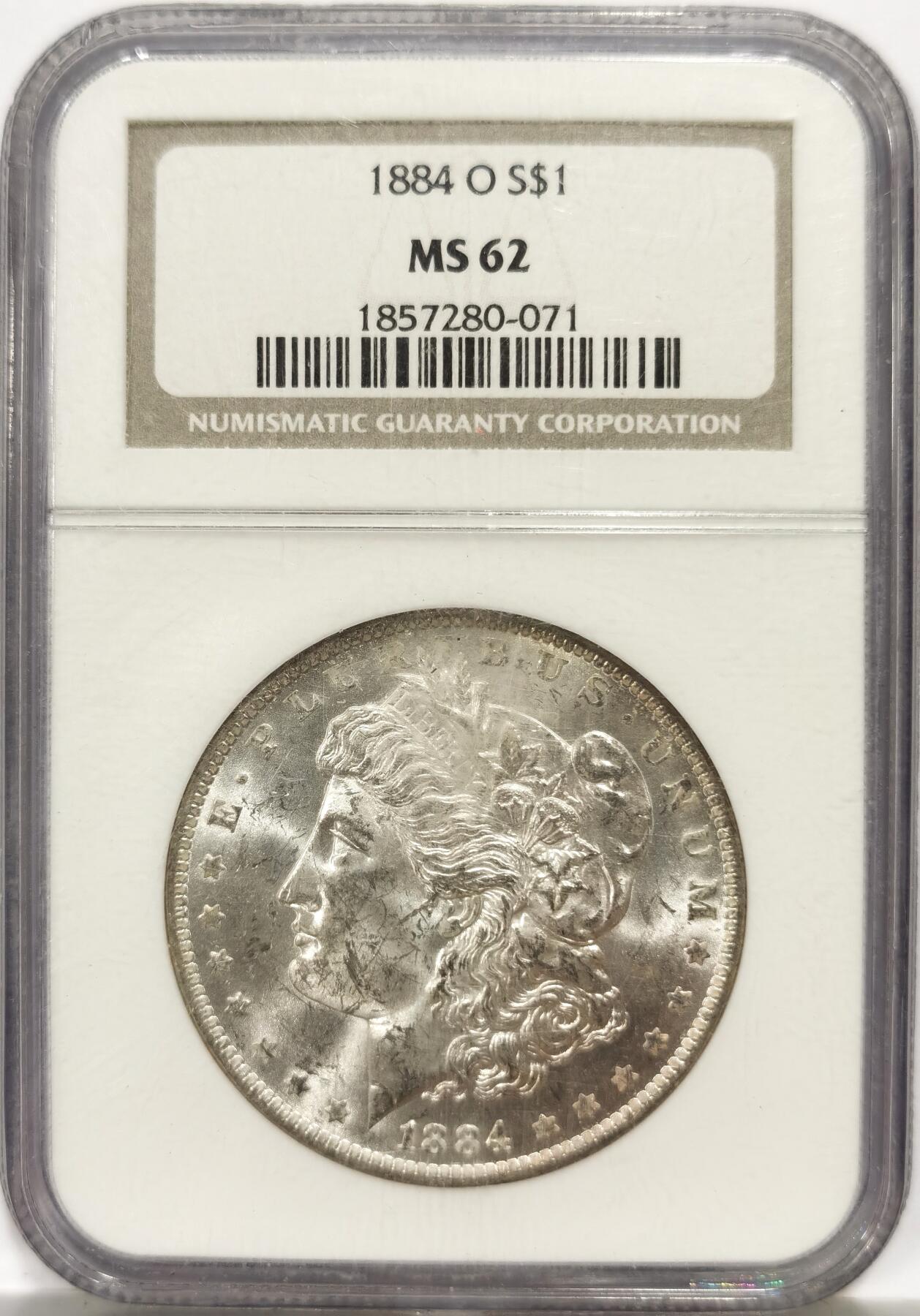 博洋堂世界钱币拍卖第139期（全场包邮） NGC MS62 美国1884年O厂摩根女神大银元，老盒严评，状态比很多63要强