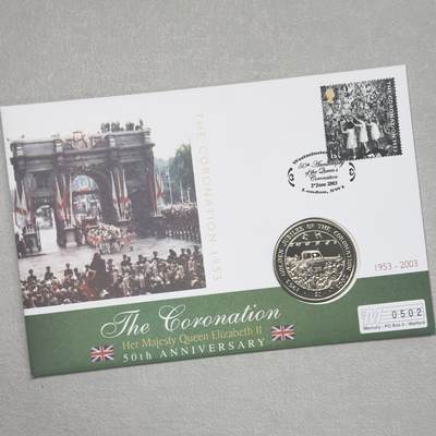 ＜小葵钱铺＞第60期·邮封克朗专场·满200包邮，不寄存·周一发货 - 〈邮币封〉维尔京群岛2003年女王加冕50周年·女王乘坐汽车1元克朗型纪念币