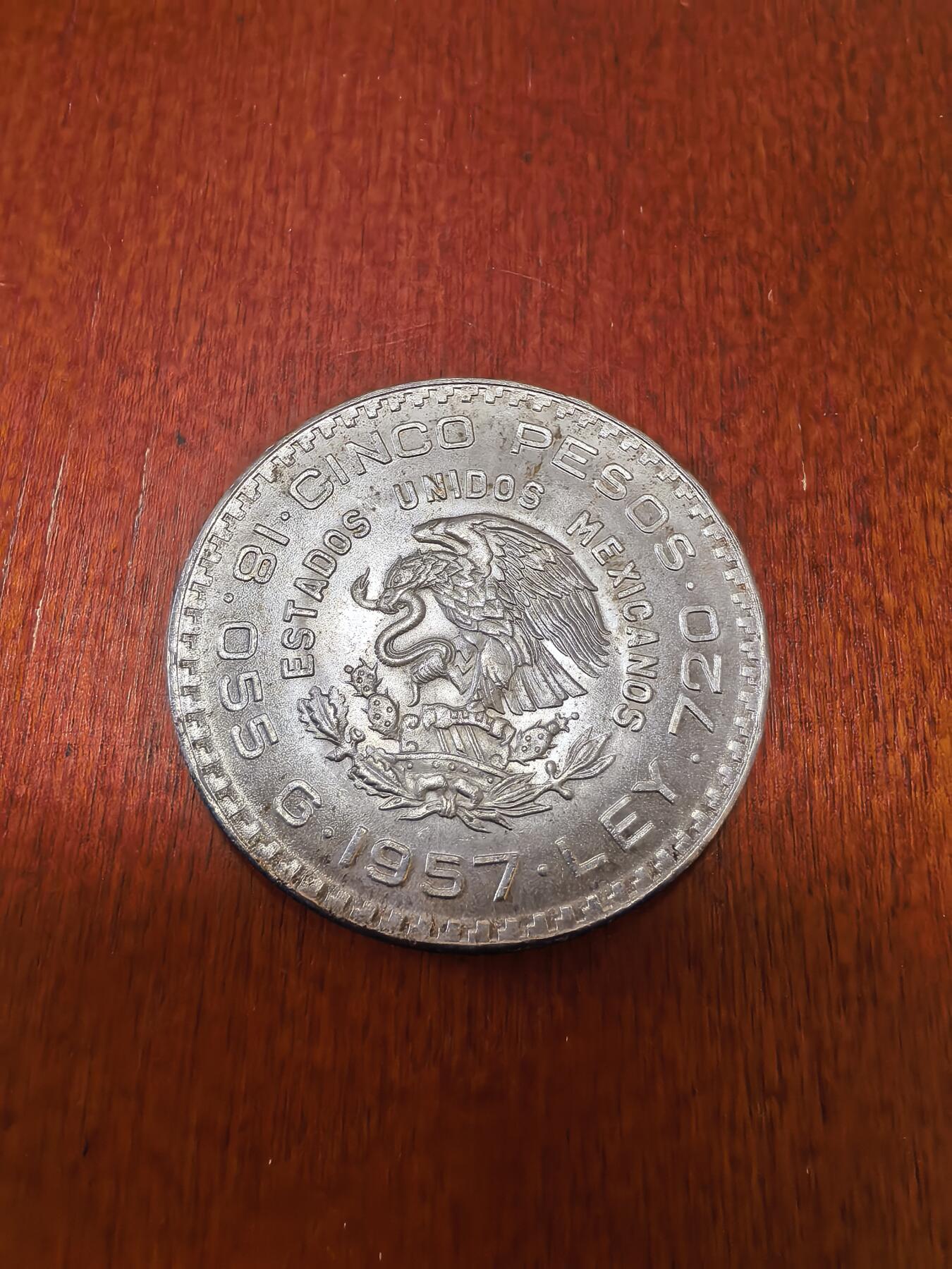 长老汇蛇年精选第四十五场拍卖 1957墨西哥宪法百年5比索银币，墨西哥城造币厂，未流通