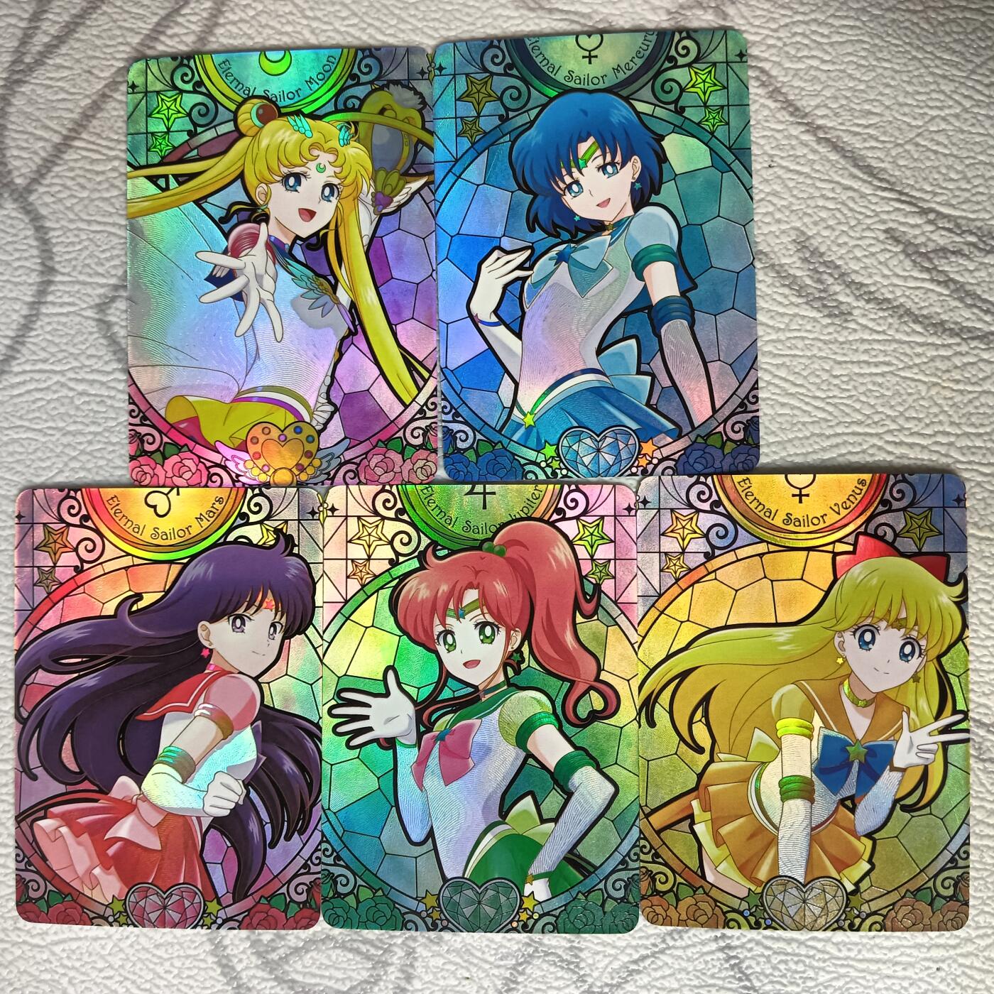 花开卡拍第38期（9月14号周日截拍，品控勿拍!!!拍品不寄存，运费5元，自制卡难免瑕疵，可能存在轻微撞角爆边等出厂瑕疵，品控介意勿拍！） 墨卡文创 美少女战士 5张 彩闪