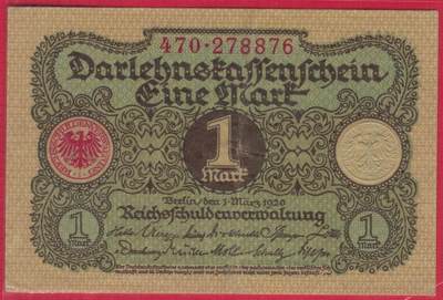 德国1920年3月1日1马克 紧急状态币 P-58 实物图 八五品 - 德国1920年3月1日1马克 紧急状态币 P-58 实物图 八五品