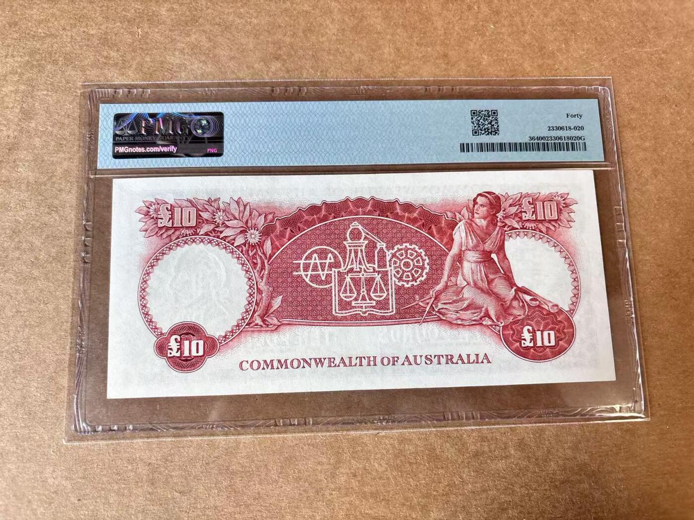 【Blue Auction】世界纸币精拍第724期——18级TOP拍卖/信誉/品质/专业/高效💫 澳大利亚 1960-65年10镑 大票幅 PMG40 设计精美