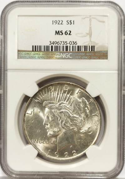 博洋堂世界钱币拍卖第139期（全场包邮） - NGC MS62 美国1922年和平女神大银元，状态很不错 银霜感拉满 双面车轮大转光 细节全爆满 老盒严评