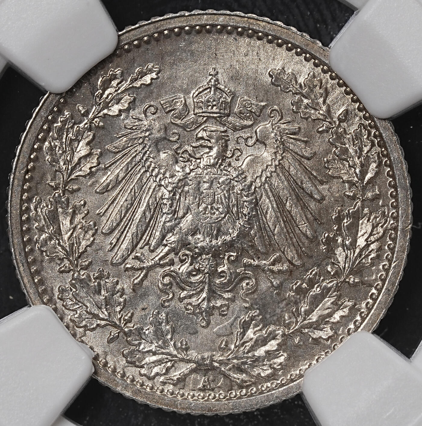 修遠堂世界钱币第八十四期 NGC MS65 1918年德国1/2马克银币 A厂铭