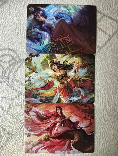 花开卡拍第38期（9月14号周日截拍，品控勿拍!!!拍品不寄存，运费5元，自制卡难免瑕疵，可能存在轻微撞角爆边等出厂瑕疵，品控介意勿拍！） - 鸡腿卡牌 横板女武将3张 彩闪