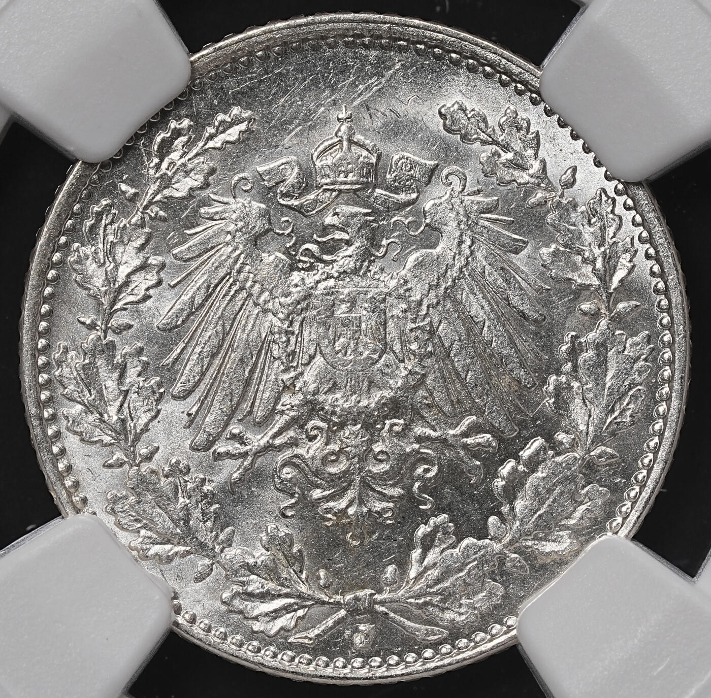 修遠堂世界钱币第八十四期 NGC MS65 1915年德国1/2马克银币 J厂铭