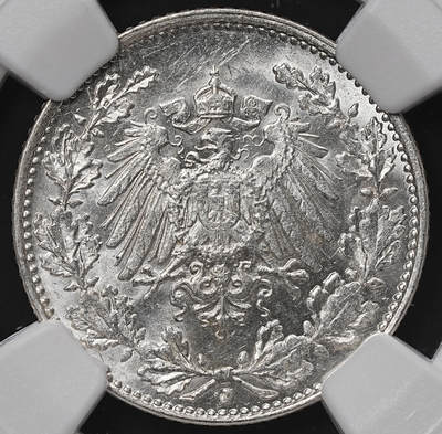 修遠堂世界钱币第八十四期 - NGC MS65 1915年德国1/2马克银币 J厂铭