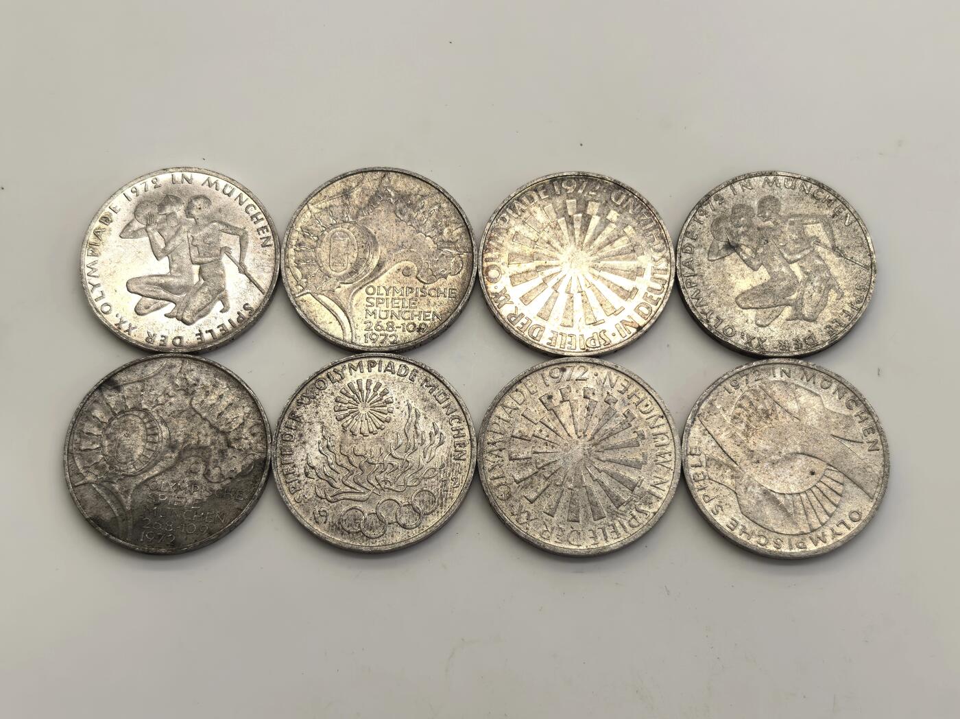 博洋堂世界钱币拍卖第139期（全场包邮） 德国1972年慕尼黑奥运会10马克纪念币八枚全套 实拍图  原汁原味未下水，状态不错