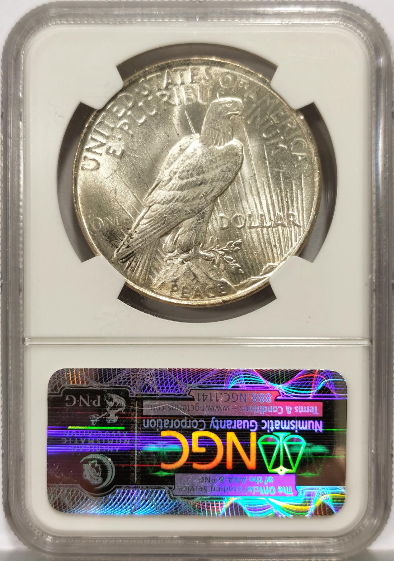 博洋堂世界钱币拍卖第139期（全场包邮） NGC MS62 美国1922年和平女神大银元，状态很不错 银霜感拉满 双面车轮大转光 细节全爆满 老盒严评