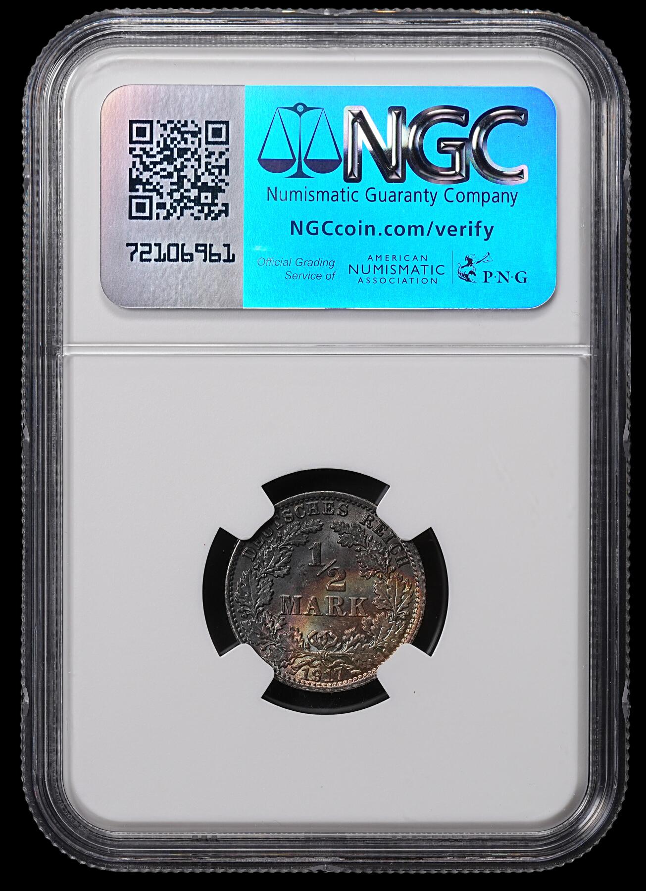 修遠堂世界钱币第八十四期 NGC MS65 1917年德国1/2马克银币 A厂铭