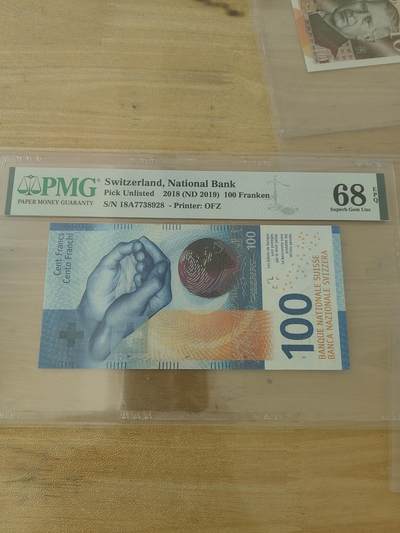 斯努比★部分UNC外币处理 - 瑞士法郎100 A冠 18A7738928 PMG68 高分