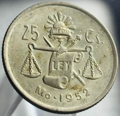 文馨钱币收藏第 271 场， 长期接收代拍品 - 带光极美品 1952 年墨西哥天平 25 分银币