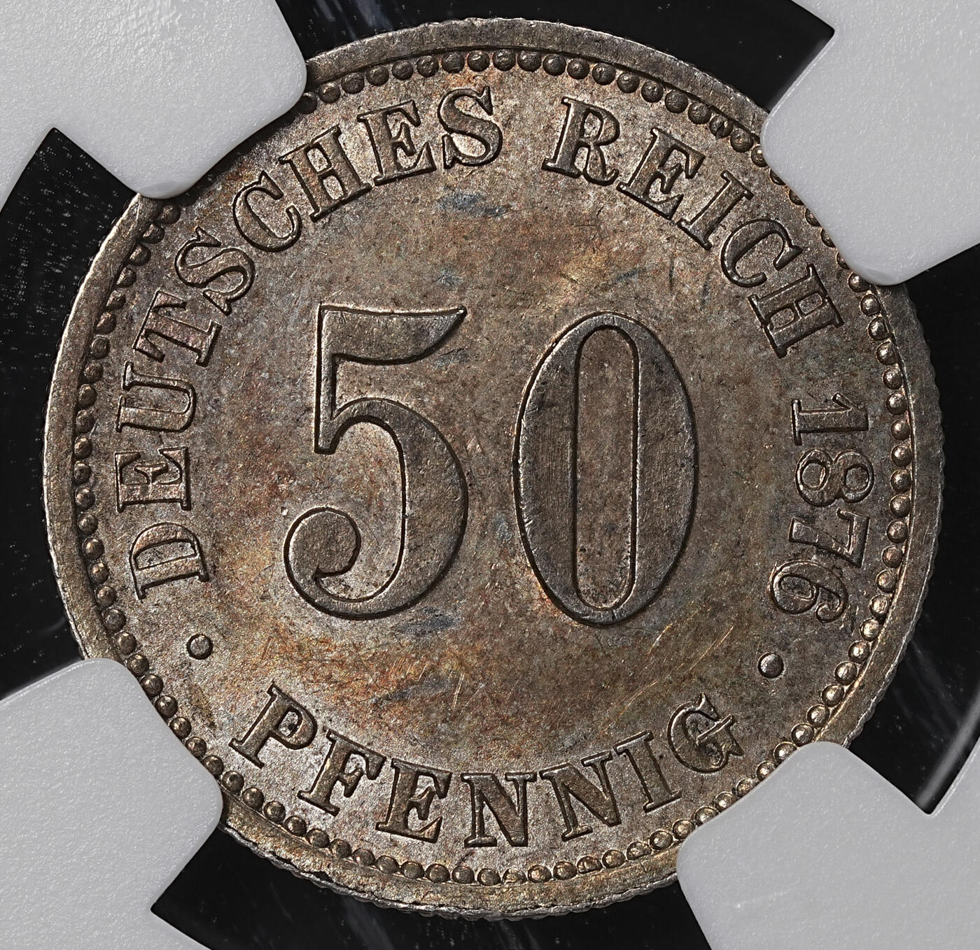 修遠堂世界钱币第八十四期 NGC MS62 1876年德国50芬尼银币 B厂铭