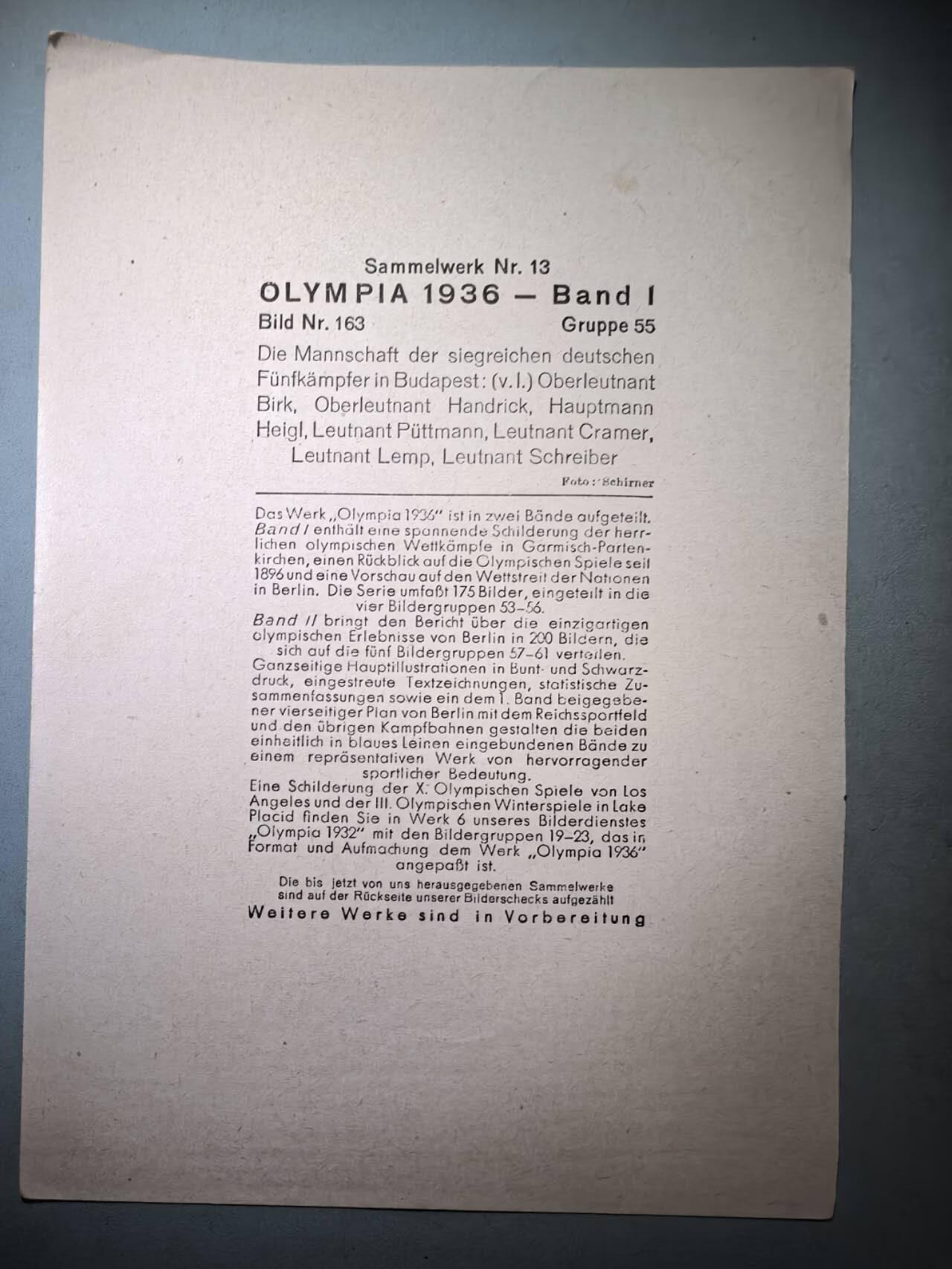 盛世勋华——号角文化勋章邮票专场拍卖第278期 德国（1939）1936年柏林奥运会大尺寸宣传照片布达佩斯获胜的德国五项全能队：（从左至右）伯尔克上尉、汉德里克上尉、海格尔上尉、普特曼中尉、克拉默中尉、伦普中尉、施赖伯中尉 