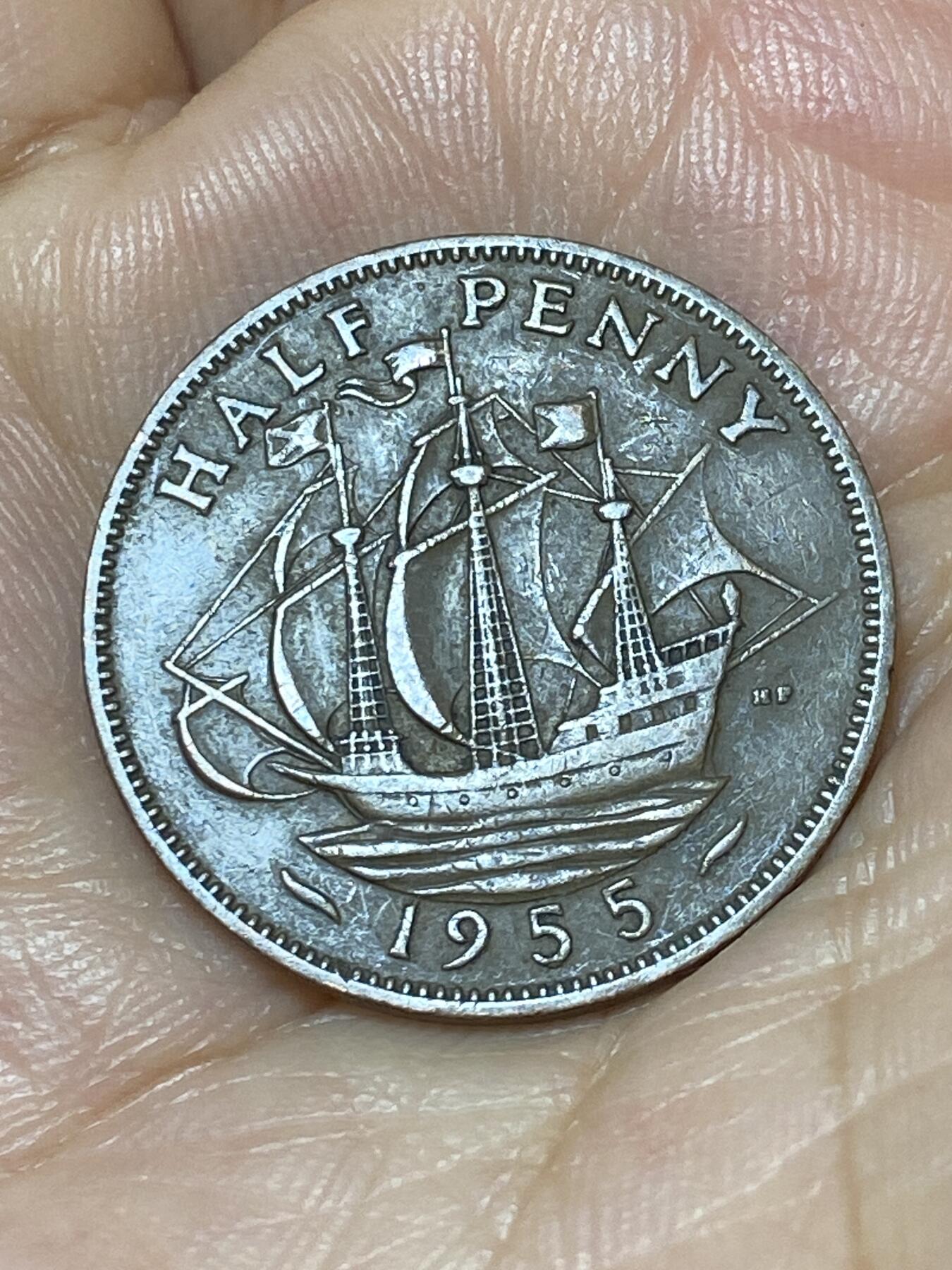 2025年第八十九场(总第一百一十五场）外国好品散币(免佣金) 英国🇬🇧1955年半便士(伊丽莎白二世青年桂冠第二版)