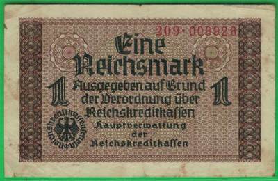 德国1940年至1945年1帝国马克 P-136a 有压印印章 无47尾8 实物图 八五品 - 德国1940年至1945年1帝国马克 P-136a 有压印印章 无47尾8 实物图 八五品