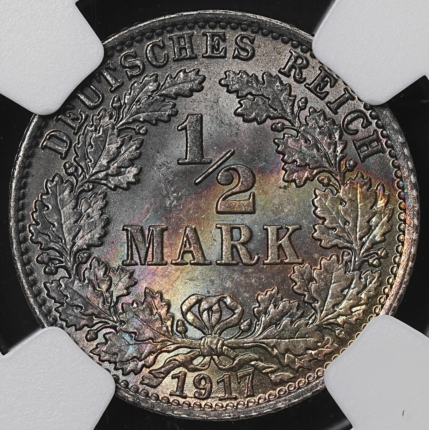 修遠堂世界钱币第八十四期 NGC MS65 1917年德国1/2马克银币 A厂铭
