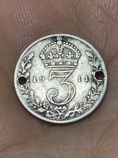 2025年第九十场(总第一百一十六场）外国好品散币(免佣金) - 打孔–英国🇬🇧1911年3便士银币(乔治五世第一版，925高银)