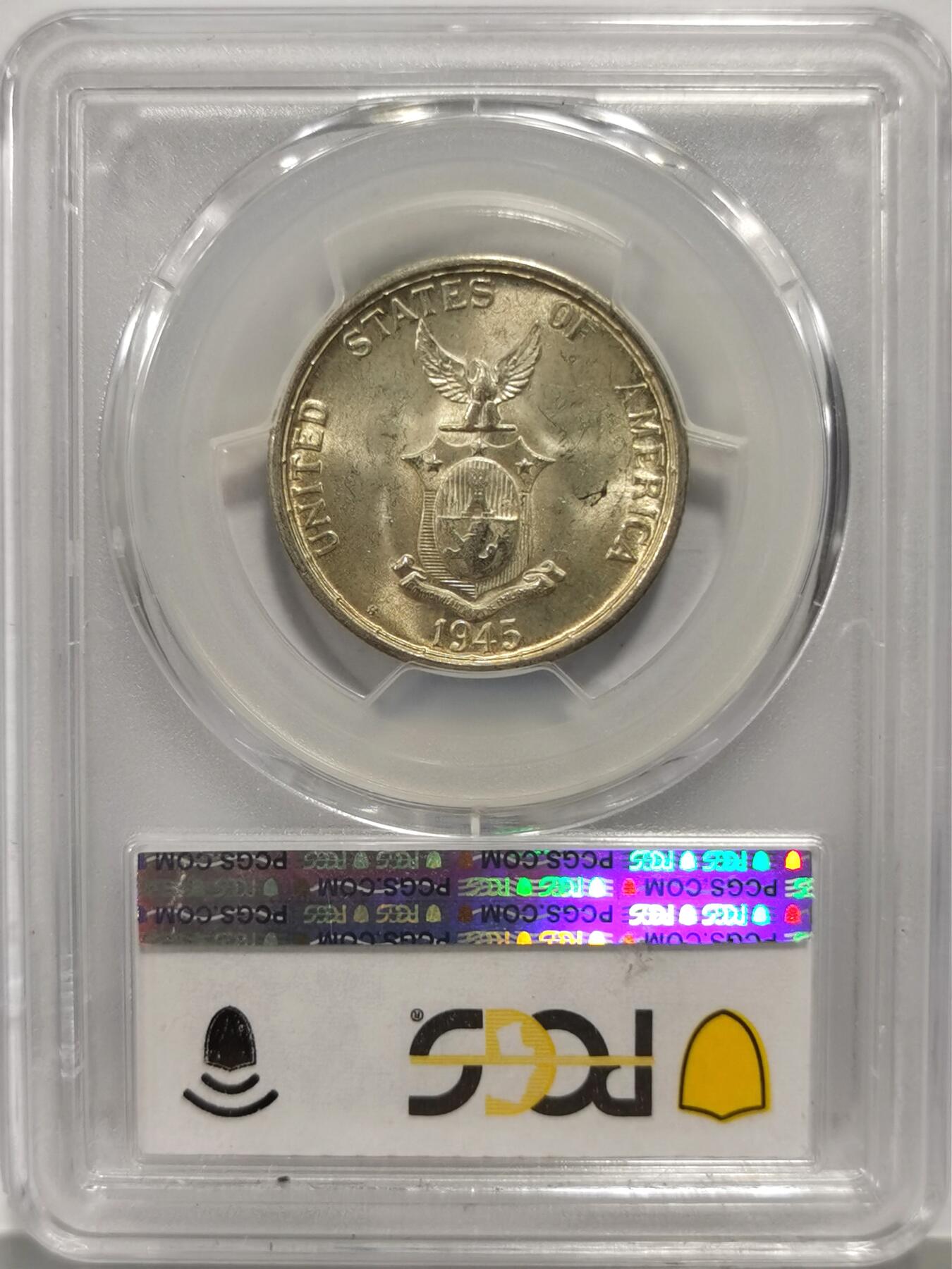 博洋堂世界钱币拍卖第139期（全场包邮） PCGS MS64 美属菲律宾1945年打铁女神50分银币