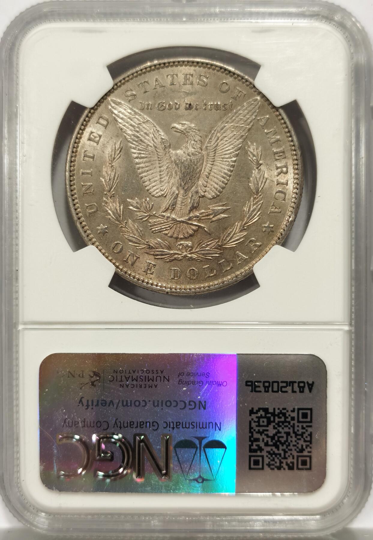 博洋堂世界钱币拍卖第139期（全场包邮） NGC MS62 美国1882年摩根女神大银元，个人玩家送评严评，双面性感淡黄油包浆，双面车轮转光，底板清爽干净，字口全深打，摩根女神发丝根根缕缕分明清晰，白头海雕胸毛爆满，翅膀细节犀利割手，品相状态总体在线