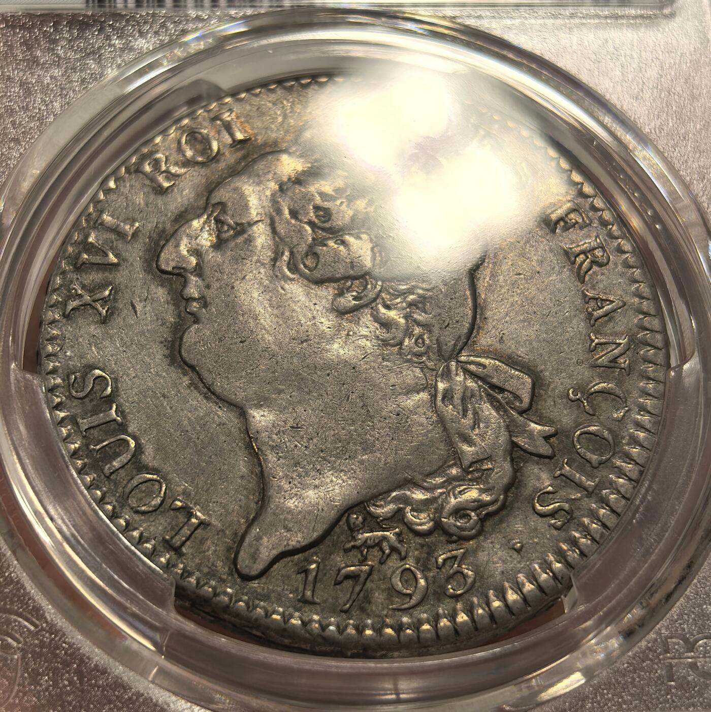 博洋堂世界钱币拍卖第139期（全场包邮） PCGS AU50 法国1793年路易十六天使埃居大银 深打 无减重 老味道