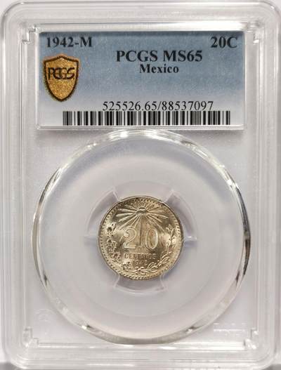博洋堂世界钱币拍卖第139期（全场包邮） - PCGS MS65 墨西哥1942年鹰洋20分银币