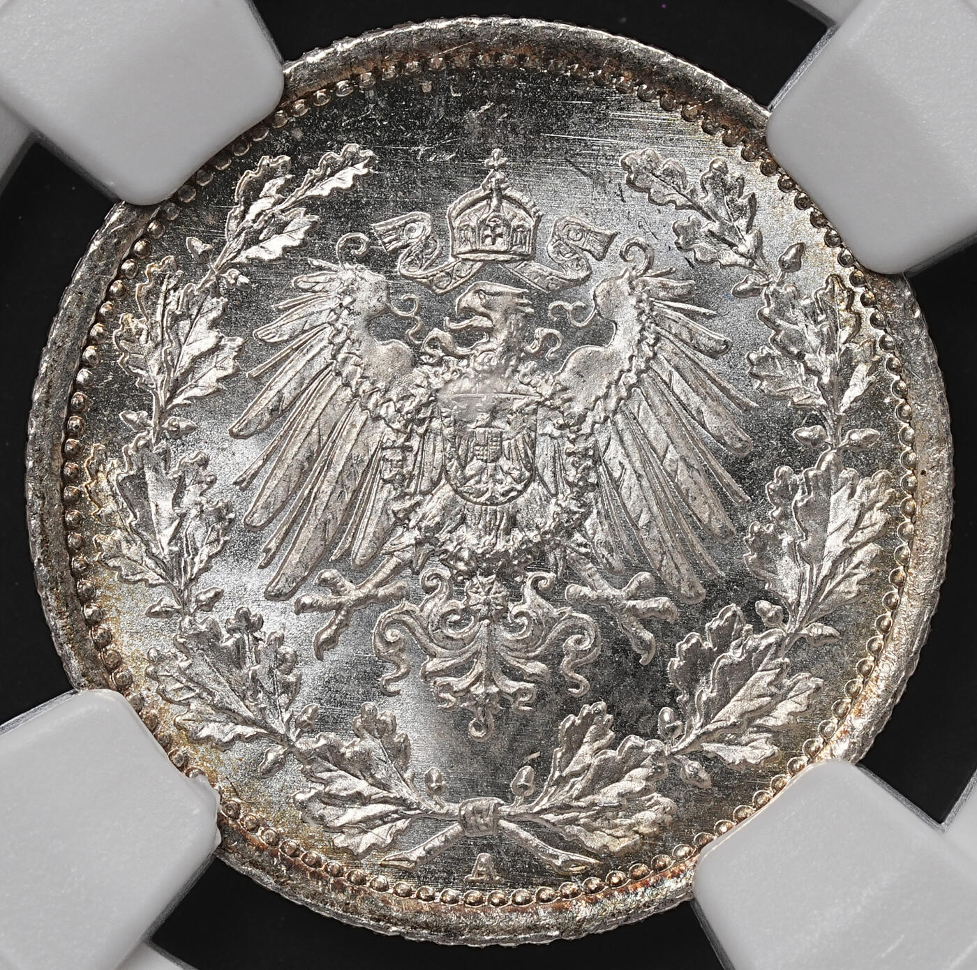 修遠堂世界钱币第八十四期 NGC MS66 1914年德国1/2马克银币 A厂铭