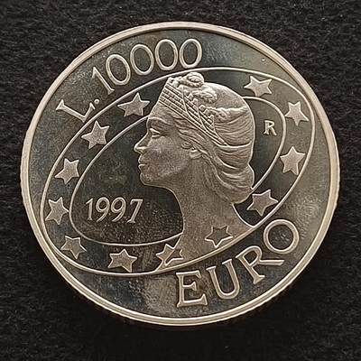 【全场包邮】纯粹捡漏拍461场 - 圣马力诺1997年10000里拉欧洲进入新千禧（34毫米22克）精制纪念银币