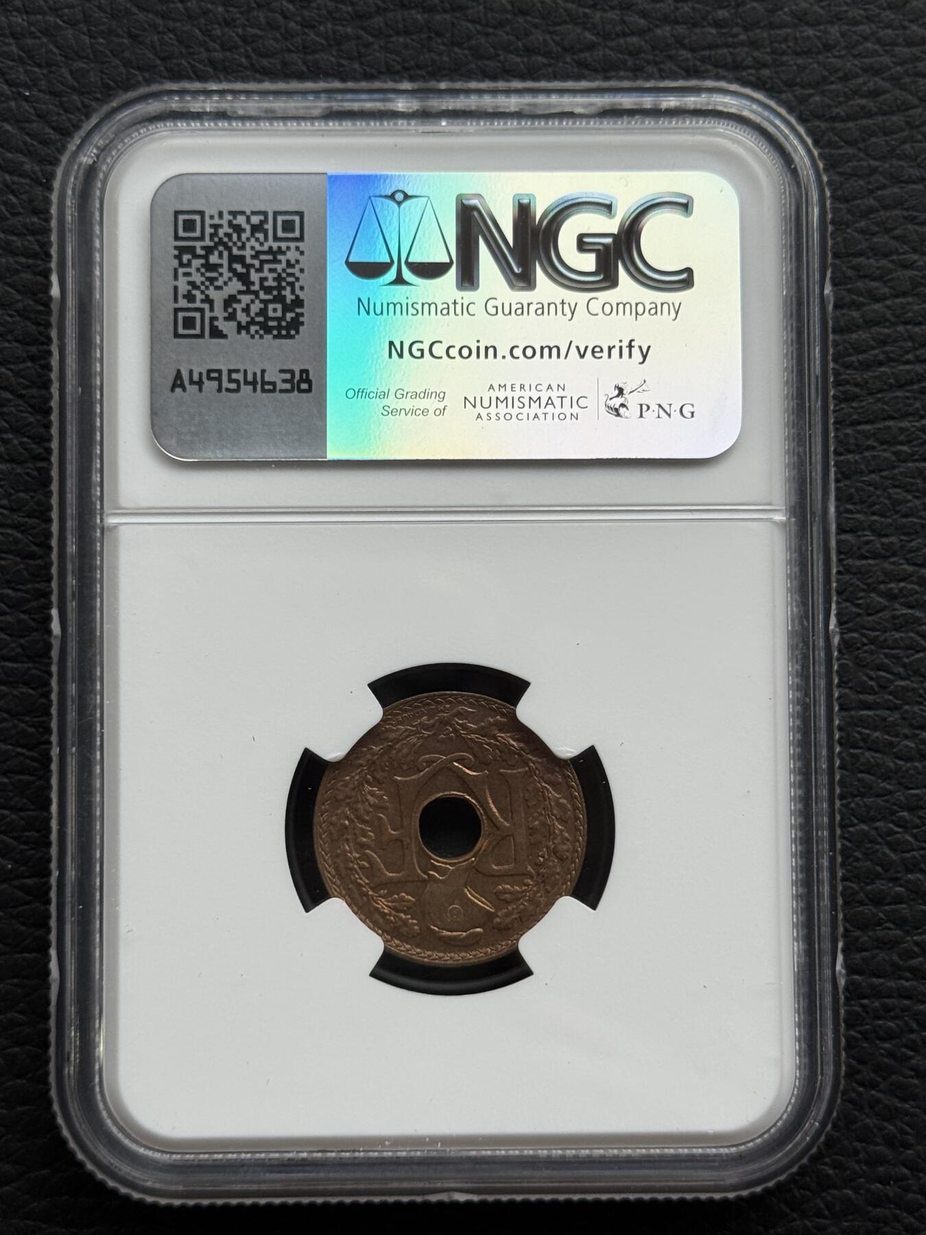 桂P钱币文化工作室拍卖第四十一期 法属印支1936年1/2铜币，NGC评级64分