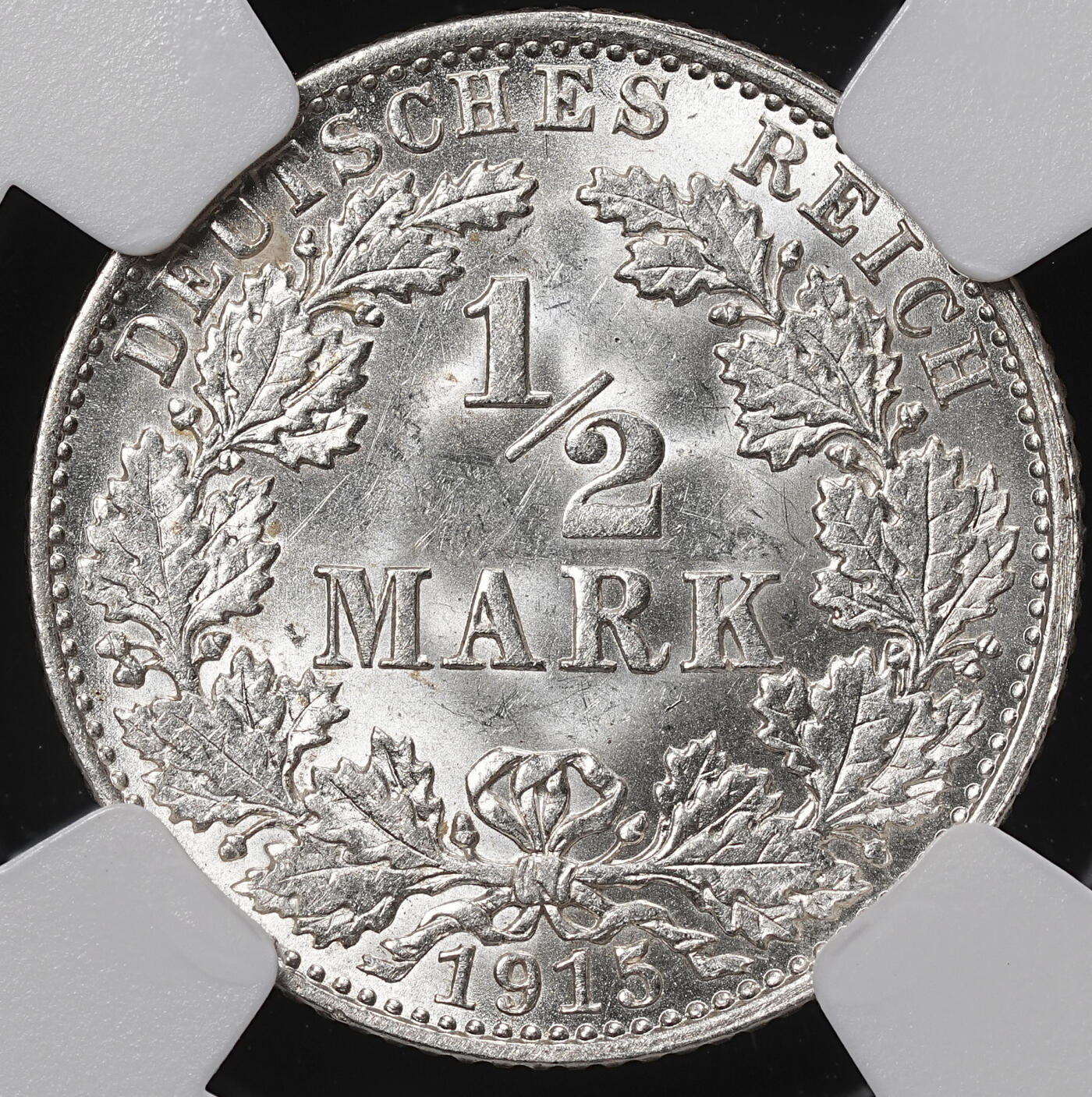 修遠堂世界钱币第八十四期 NGC MS65 1915年德国1/2马克银币 J厂铭