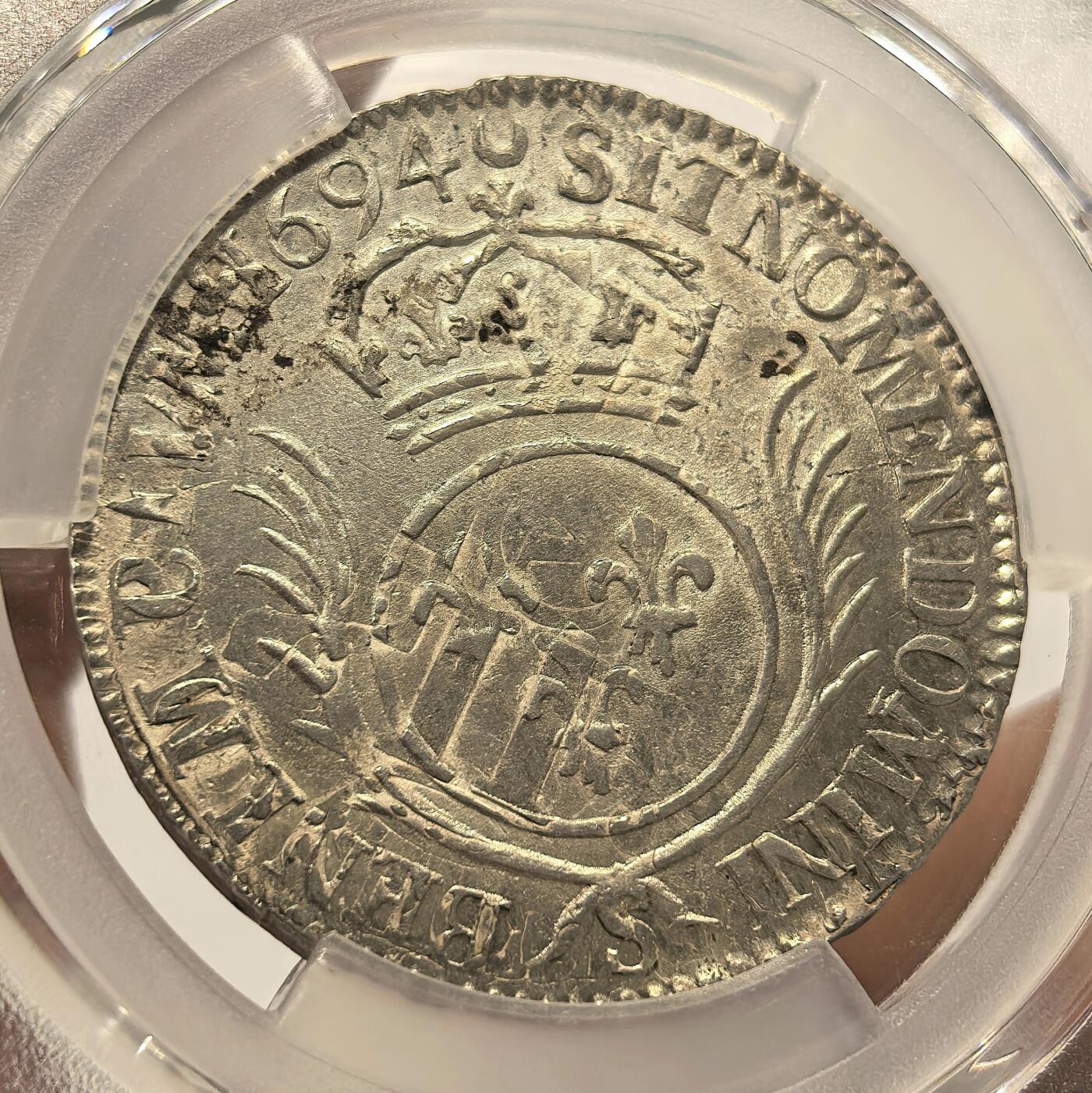 博洋堂世界钱币拍卖第139期（全场包邮） PCGS UNC 法国1694S（兰斯）路易十四1/2埃居银币 原光品