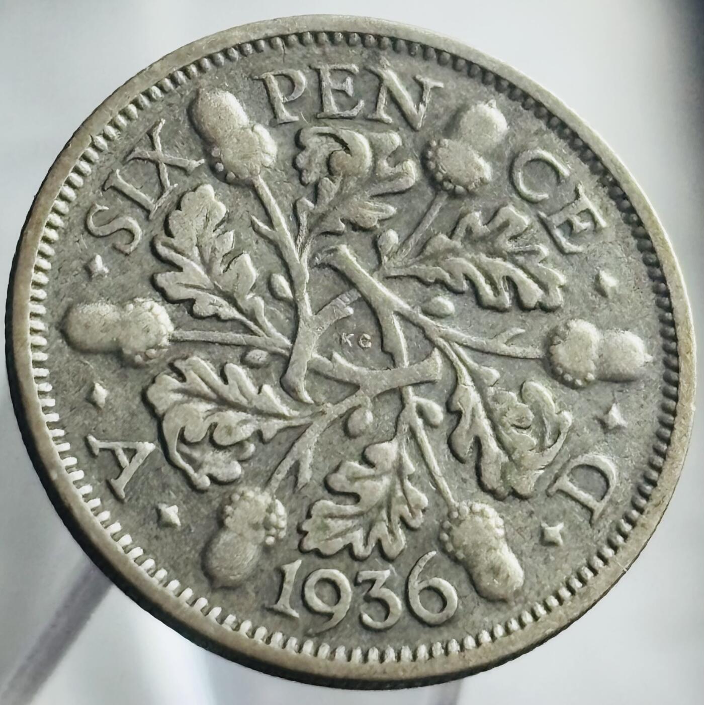文馨钱币收藏第 271 场， 长期接收代拍品 1936 年英国乔治五世 6 便士银币，第五版关门年 500 银