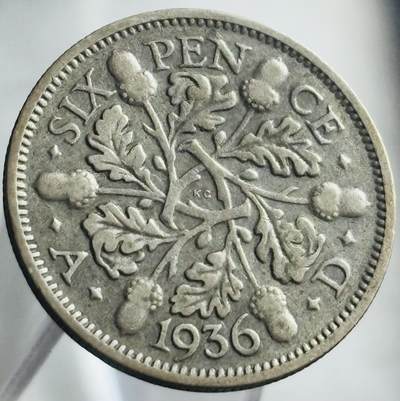 文馨钱币收藏第 271 场， 长期接收代拍品 - 1936 年英国乔治五世 6 便士银币，第五版关门年 500 银
