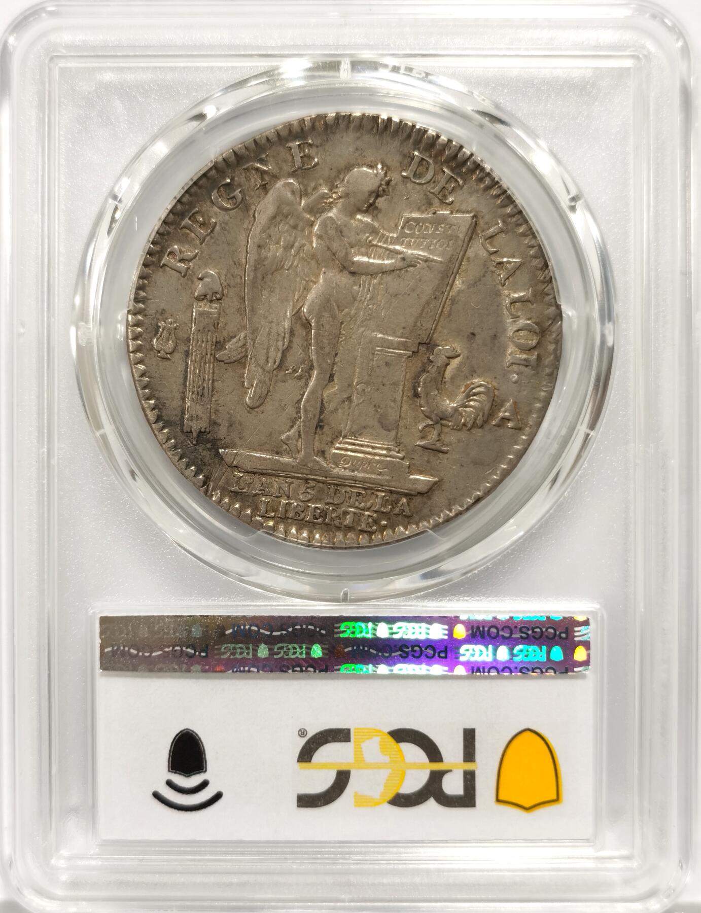 博洋堂世界钱币拍卖第139期（全场包邮） PCGS AU50 法国1793年路易十六天使埃居大银 深打 无减重 老味道