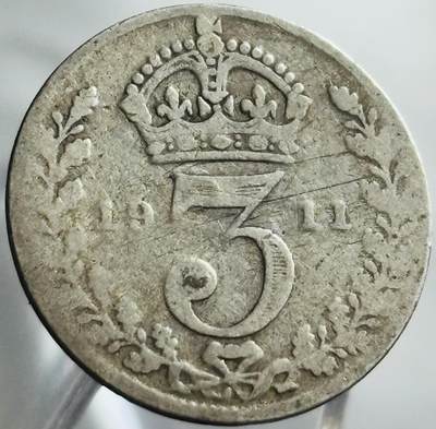 文馨钱币收藏第 271 场， 长期接收代拍品 - 1911 年英国乔治五世 3 便士银币，首发年登基925 高银版