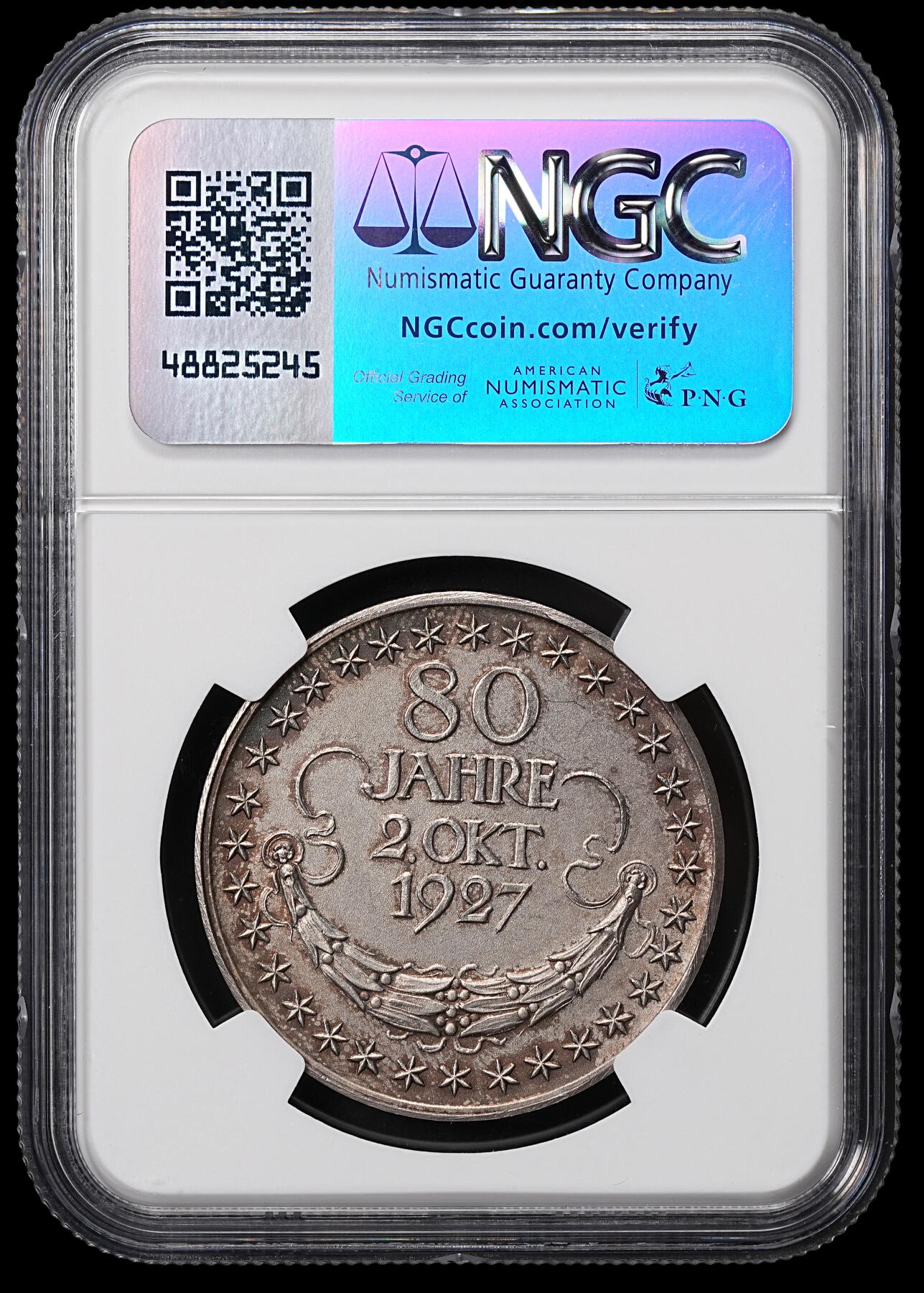 修遠堂世界钱币第八十四期 NGC MS63 1927年兴登堡80大寿纪念银章