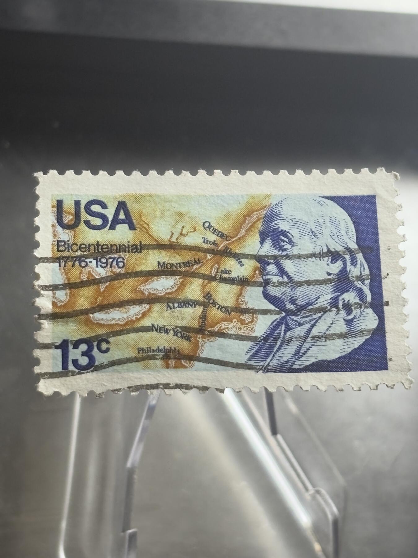 文馨钱币收藏第 271 场， 长期接收代拍品 美国邮票，1976年独立两百年纪念，富兰克林 13 分邮票