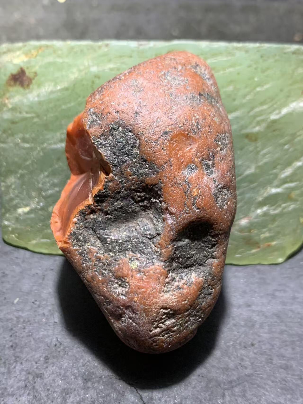 精美柿子红皮开窗千层纹冻料南红玛瑙原石一颗
