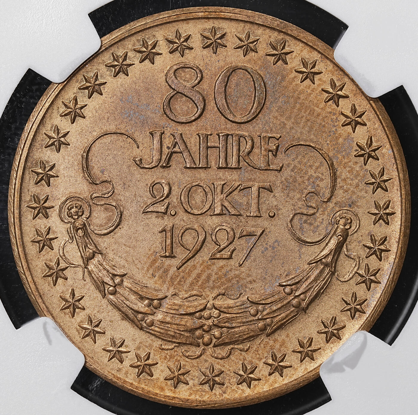 修遠堂世界钱币第八十四期 NGC MS62RB 1927年兴登堡80大寿纪念铜章