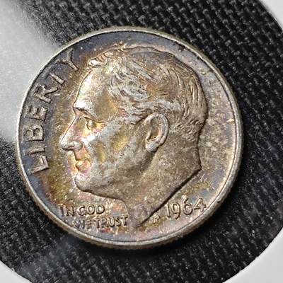 KK钱币收藏小铺 套币专场 2月预留时间 周末发货 -   1964 美国10分银币 好品带彩！