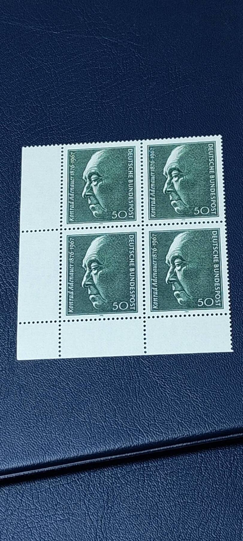 德国邮票专场，都是人物题材 德国邮票四方联一张，1976年发行，德国首任总理  阿登纳。品相如图