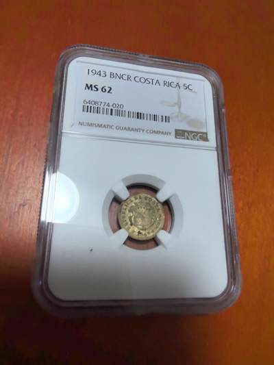 长老汇蛇年精选第四十五场拍卖 - 1943 哥斯达黎加5分铜币，NGC MS62，唯一第四名，更高7枚，官网63分110美金