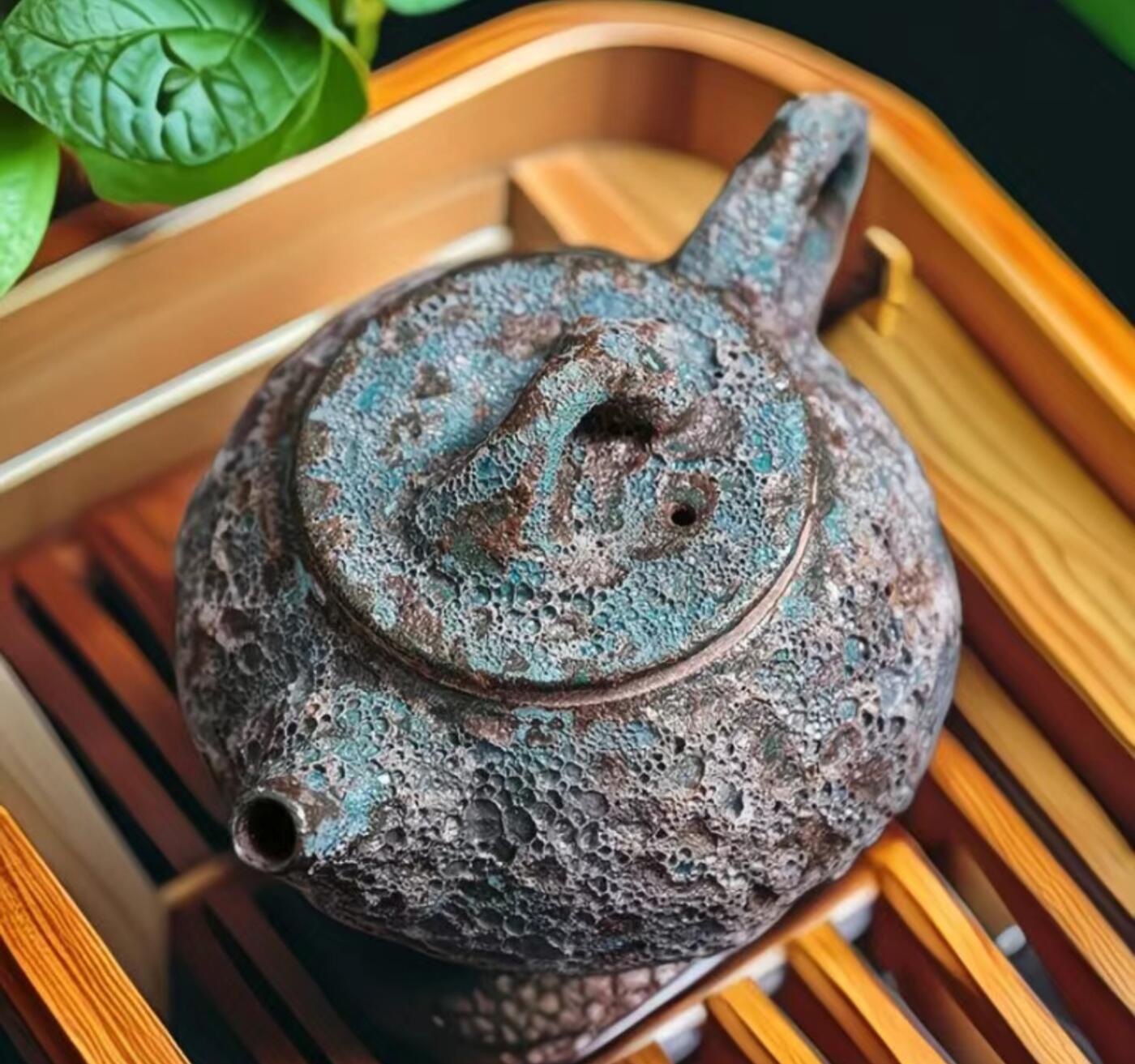 精品粗陶壶专场 柴烧手工虫洞纹理石瓢茶壶